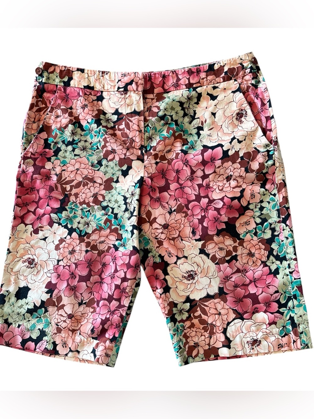 Bamboo Traders Floral Bermuda Shorts - Pink, Cream & Teal